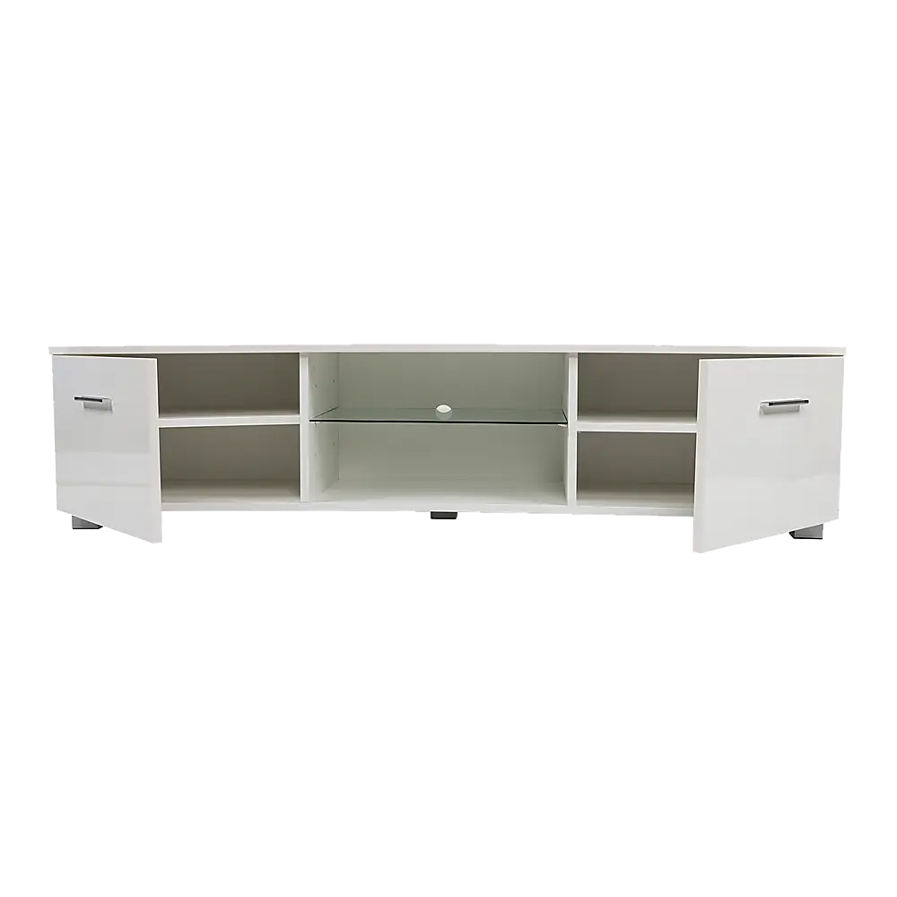 TV Entertainment Unit Stand High Gloss Storage Shelf 140cm White - Furniture > Office