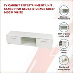 TV Entertainment Unit Stand High Gloss Storage Shelf 140cm White - Furniture > Office