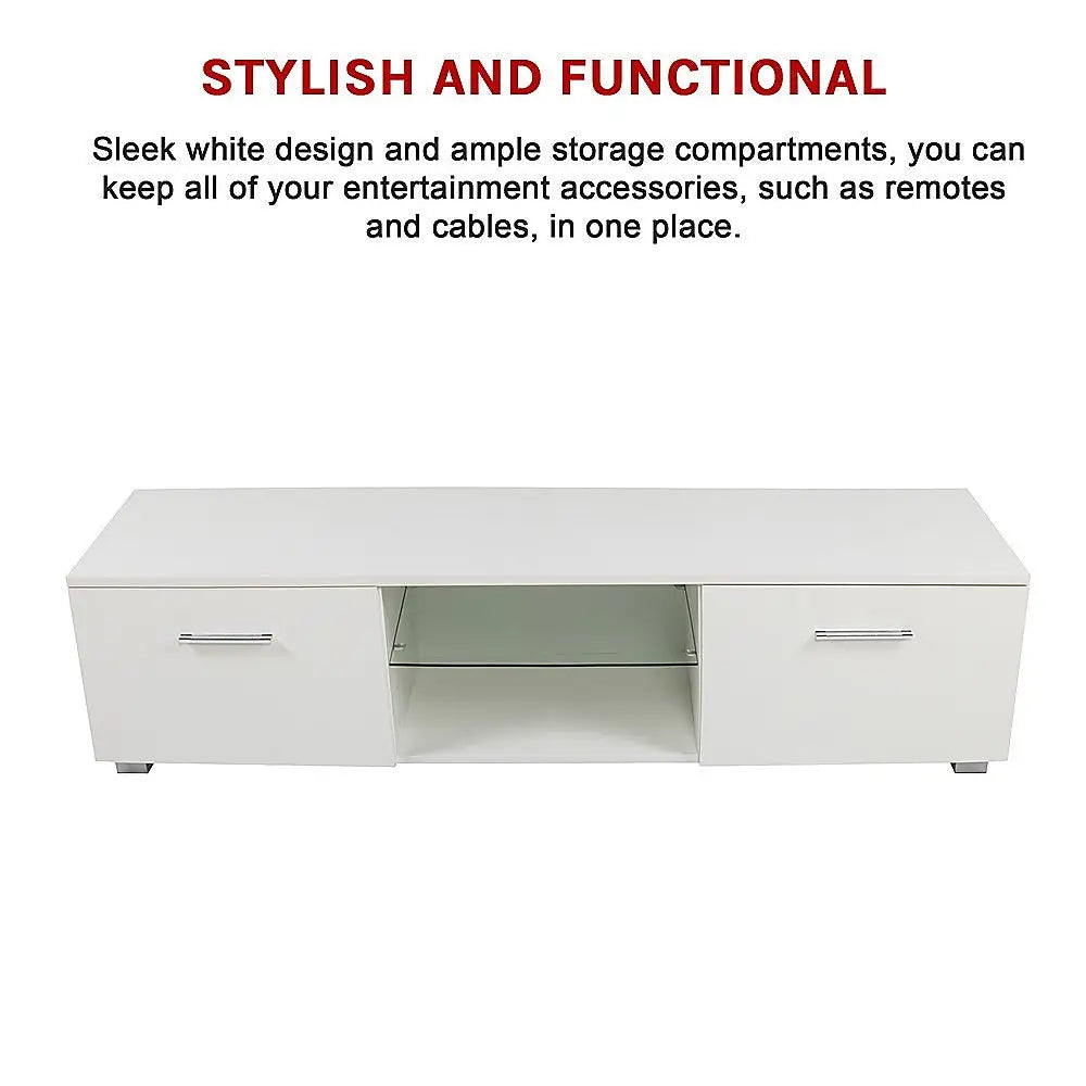 TV Entertainment Unit Stand High Gloss Storage Shelf 140cm White - Furniture > Office