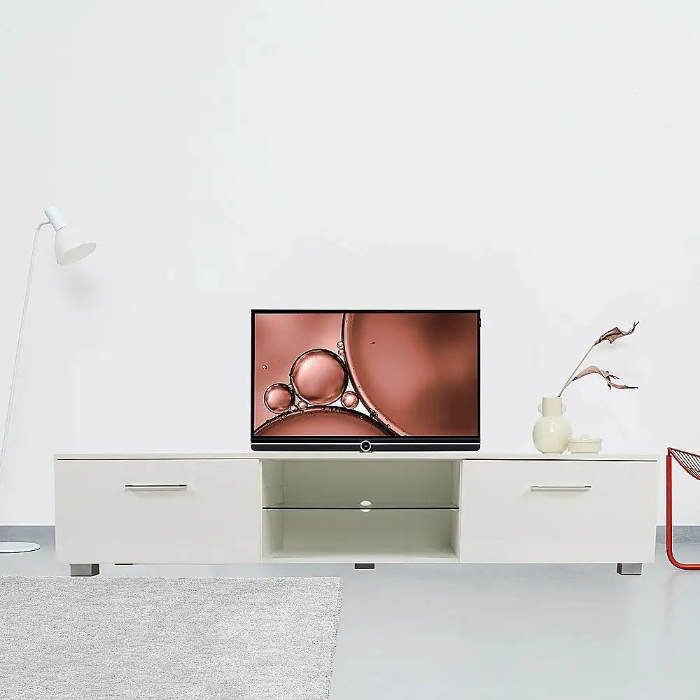 TV Entertainment Unit Stand High Gloss Storage Shelf 140cm White - Furniture > Office