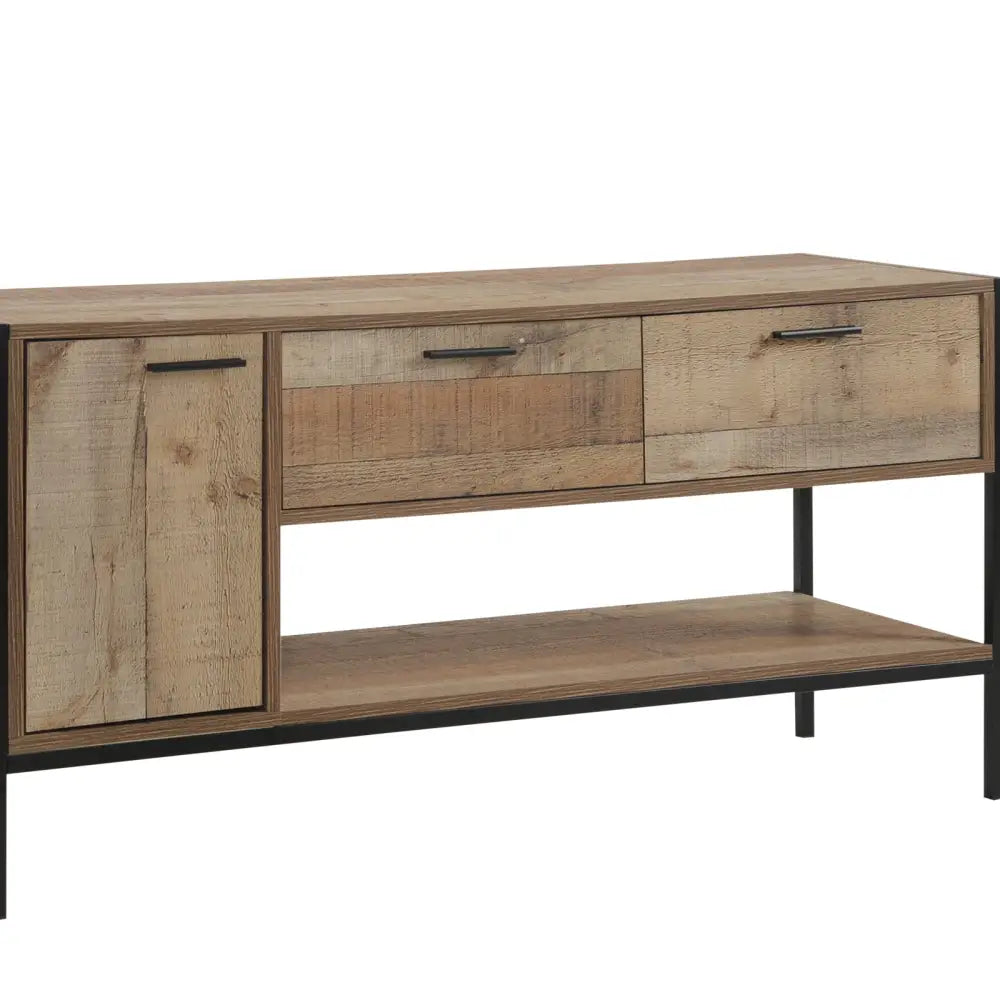 TV Entertainment Unit with 2 Storage Drawers Natural Wood Like Particle board in Oak colour - Furniture > Living Room