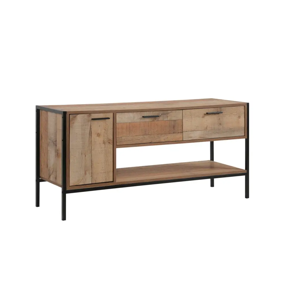 TV Entertainment Unit with 2 Storage Drawers Natural Wood Like Particle board in Oak colour - Furniture > Living Room