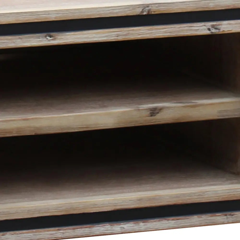 TV Entertainment Unit with 2 Storage Drawers Solid Acacia Wooden in Sliver Bruch Colour - Furniture > Living Room