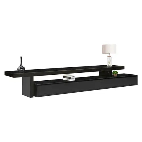 TV Entertainment Unit with 3 Storage Drawers Extendable With Glossy MDF in Black Color - Furniture > Living Room
