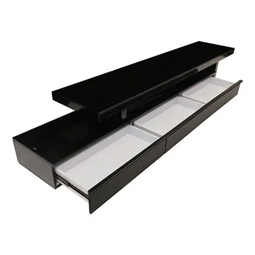 TV Entertainment Unit with 3 Storage Drawers Extendable With Glossy MDF in Black Color - Furniture > Living Room