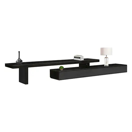 TV Entertainment Unit with 3 Storage Drawers Extendable With Glossy MDF in Black Color - Furniture > Living Room