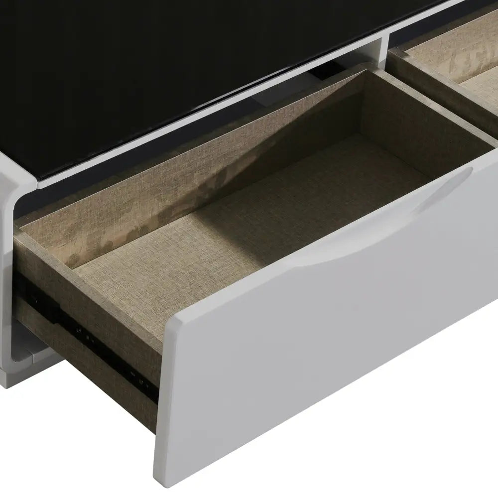 TV Entertainment Unit with 3 Storage Drawers With High Glossy Assembledin Black & White colour - Furniture > Living Room