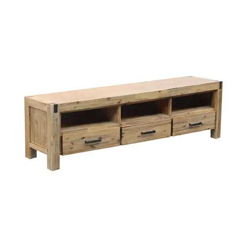 TV Entertainment Unit with 3 Storage Drawers with Shelf Solid Acacia Wooden Frame in Oak Colour - Furniture > Living