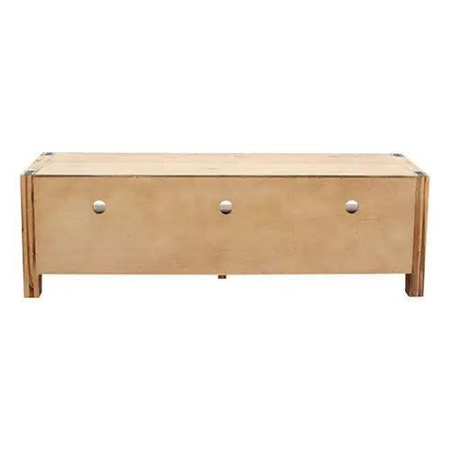 TV Entertainment Unit with 3 Storage Drawers with Shelf Solid Acacia Wooden Frame in Oak Colour - Furniture > Living