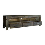 TV Entertainment Unit with 3 Storage Drawers with Shelf Solid Acacia Wooden Frame in Chocolate Colour - Furniture >