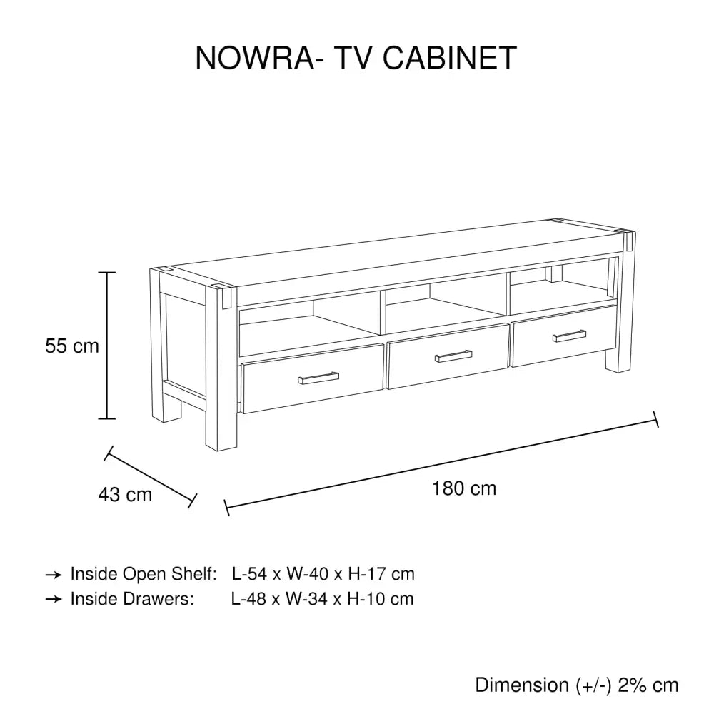 TV Entertainment Unit with 3 Storage Drawers with Shelf Solid Acacia Wooden Frame in Chocolate Colour - Furniture >