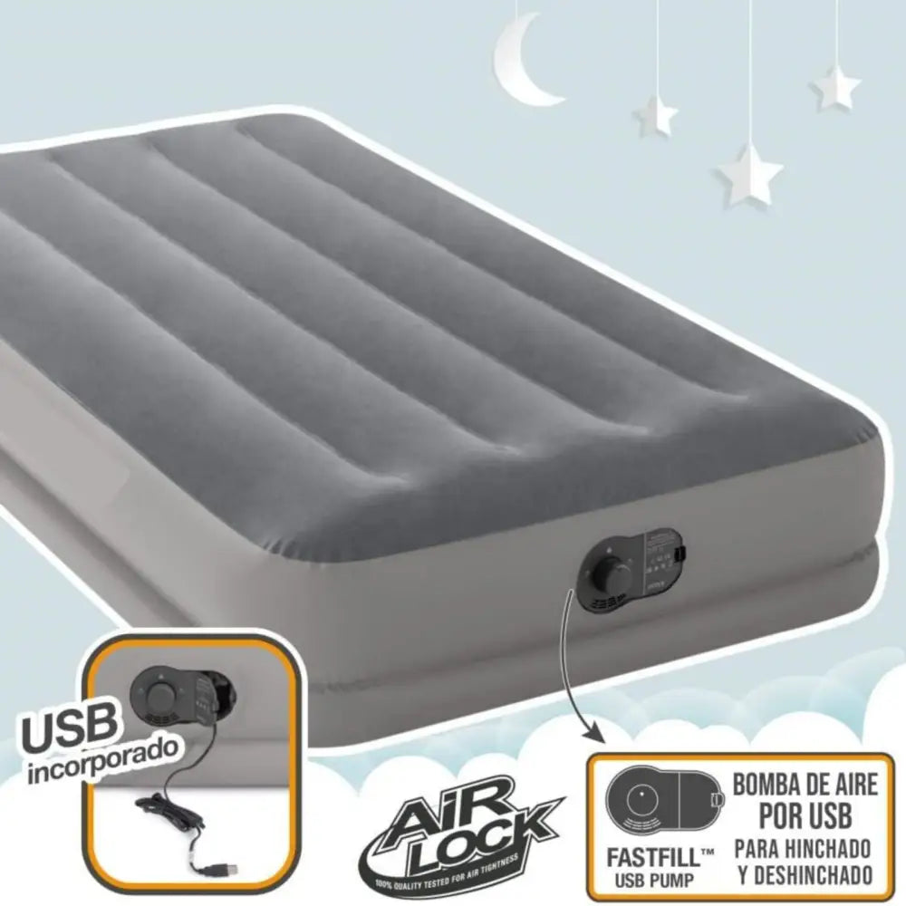 Twin Dura-Beam Prestige Air Bed Built-In USB Electric Pump for Easy Inflation and Deflation - Furniture > Mattresses