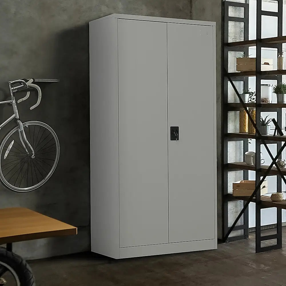 Two-Door Metal Cabinet Shelf Storage for Home Office Gym - Furniture > Office
