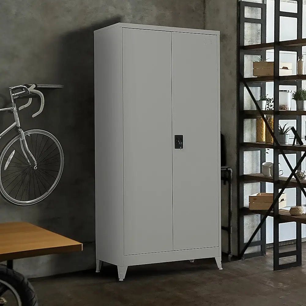 Two-Door Metal Cabinet Shelf Storage for Home Office Gym - Furniture > Office