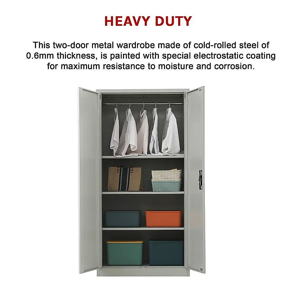 Two-Door Metal Cabinet Shelf Storage for Home Office Gym - Furniture > Office