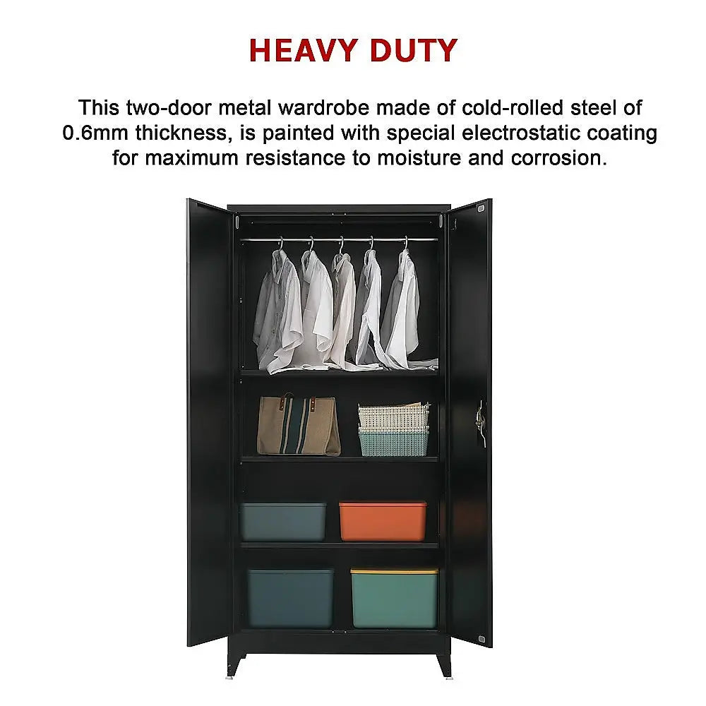 Two-Door Metal Cabinet Shelf Storage for Home Office Gym - Furniture > Office