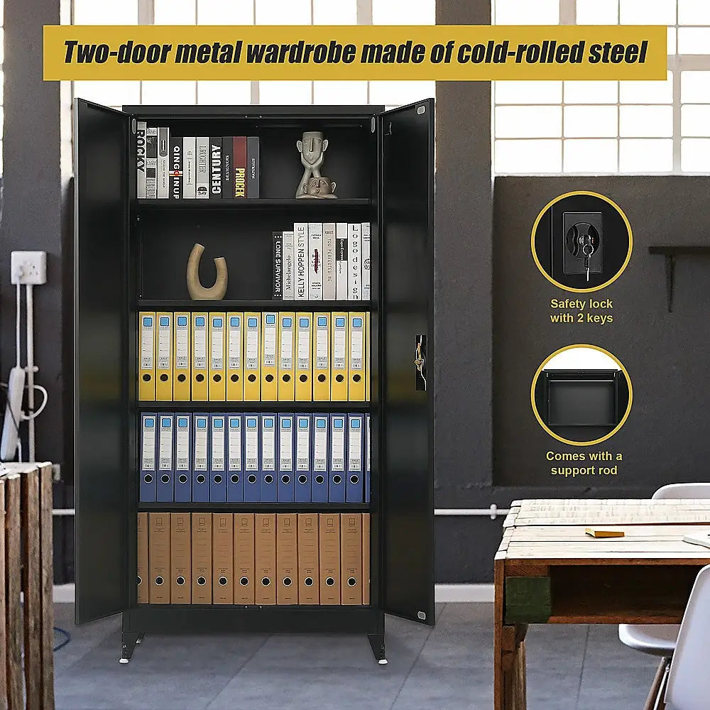 Two-Door Metal Cabinet Shelf Storage for Home Office Gym - Furniture > Office