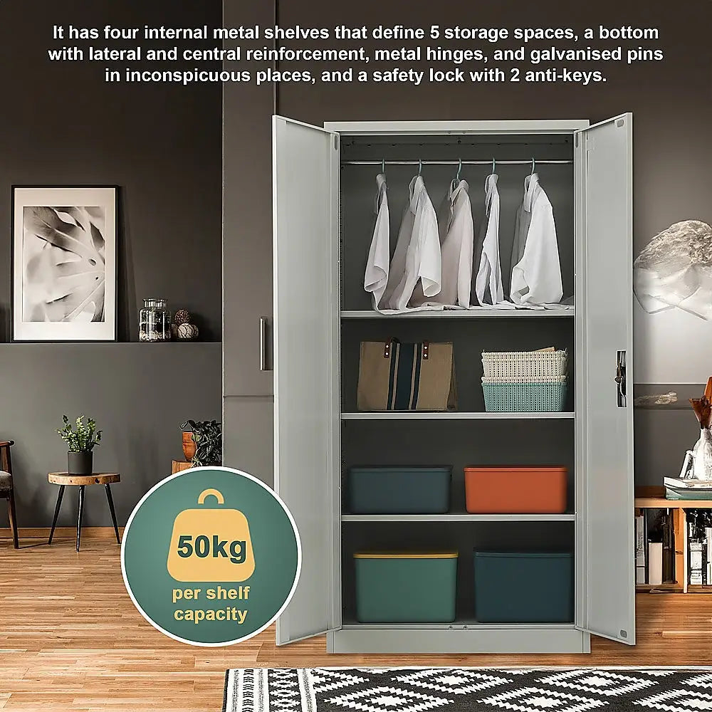 Two-Door Metal Cabinet Shelf Storage for Home Office Gym - Furniture > Office