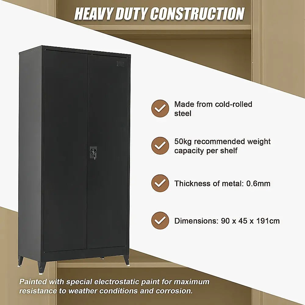 Two-Door Metal Cabinet Shelf Storage for Home Office Gym - Furniture > Office