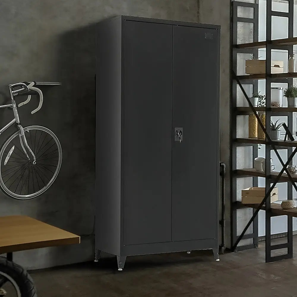 Two-Door Metal Cabinet Shelf Storage for Home Office Gym - Furniture > Office