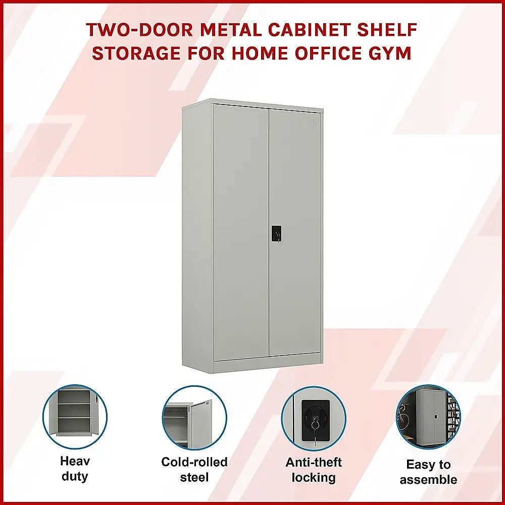 Two-Door Metal Cabinet Shelf Storage for Home Office Gym - Furniture > Office