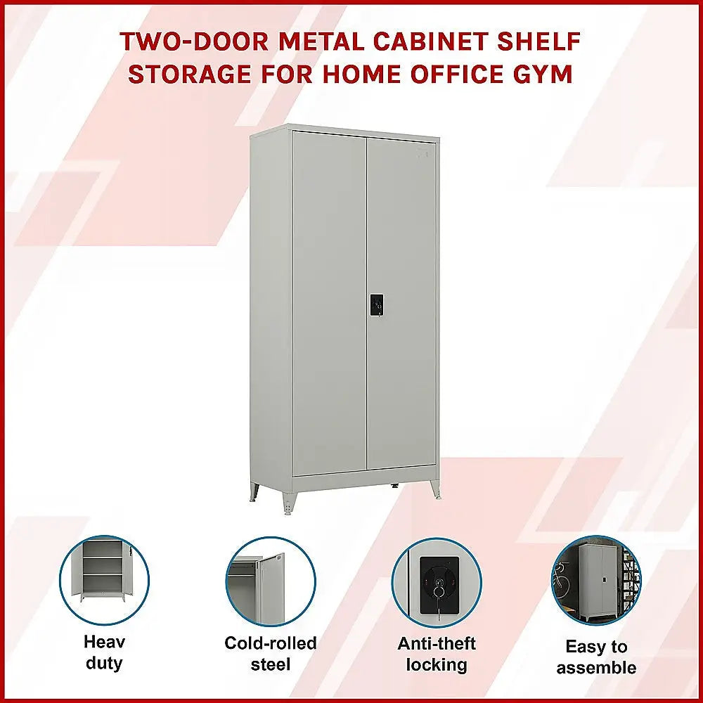 Two-Door Metal Cabinet Shelf Storage for Home Office Gym - Furniture > Office