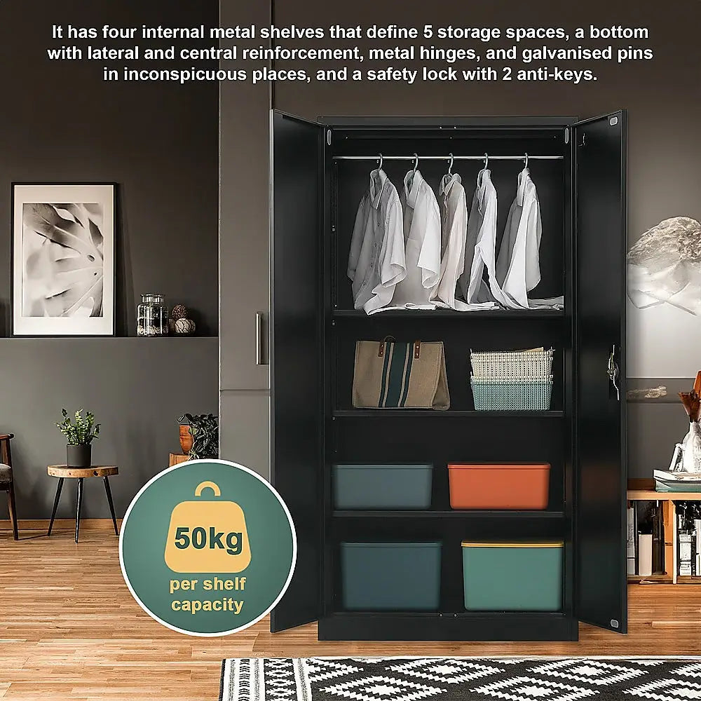 Two-Door Metal Cabinet Shelf Storage for Home Office Gym - Furniture > Office
