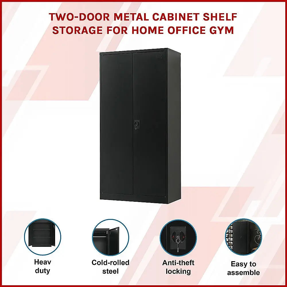 Two-Door Metal Cabinet Shelf Storage for Home Office Gym - Furniture > Office