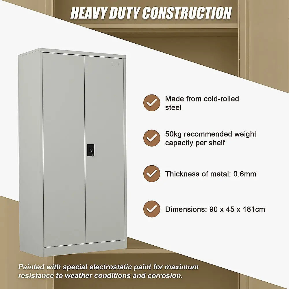 Two-Door Metal Cabinet Shelf Storage for Home Office Gym - Furniture > Office