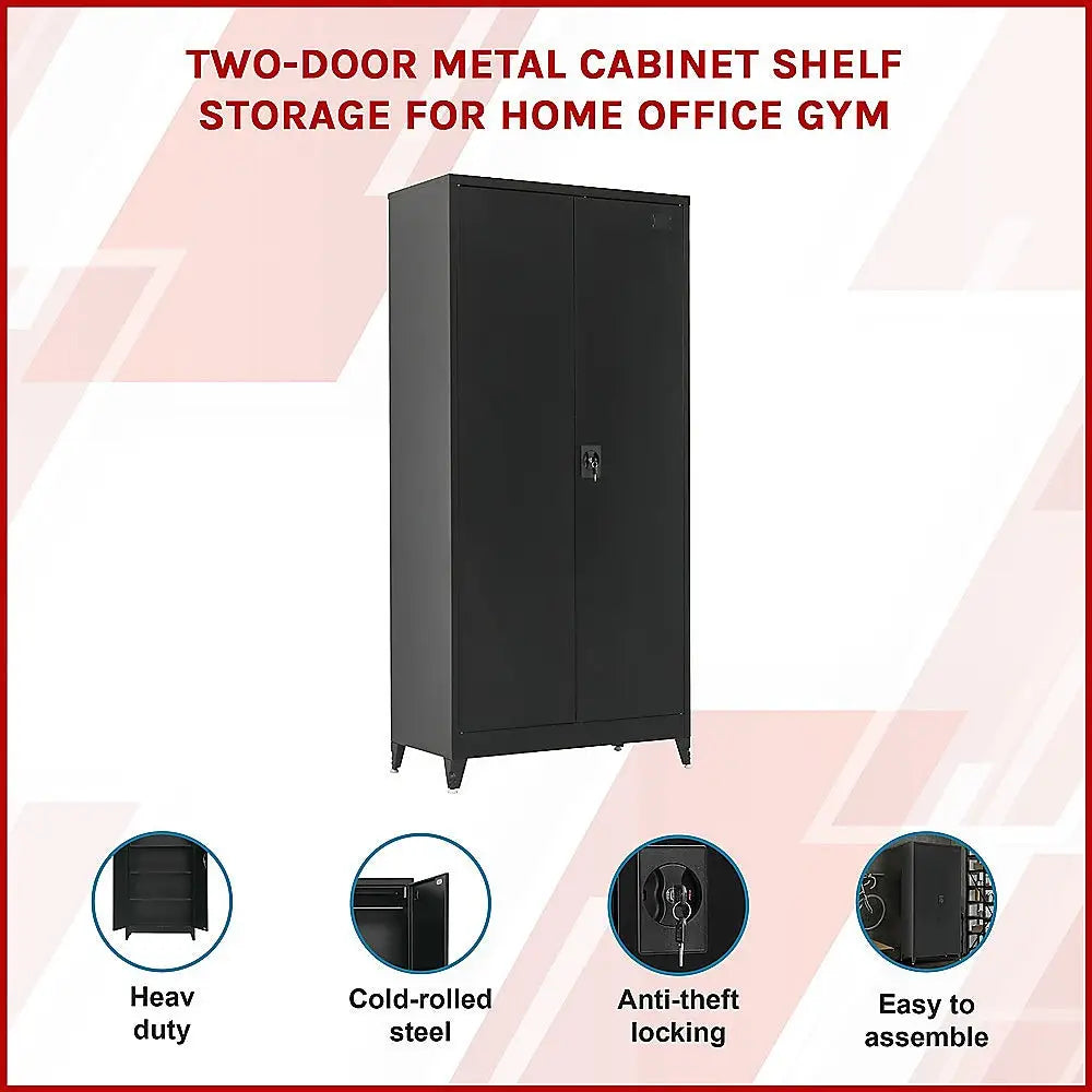 Two-Door Metal Cabinet Shelf Storage for Home Office Gym - Furniture > Office