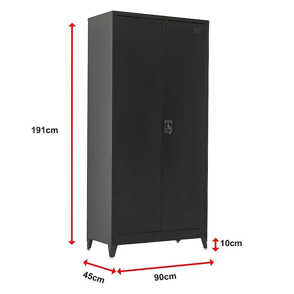 Two-Door Metal Cabinet Shelf Storage for Home Office Gym - Furniture > Office