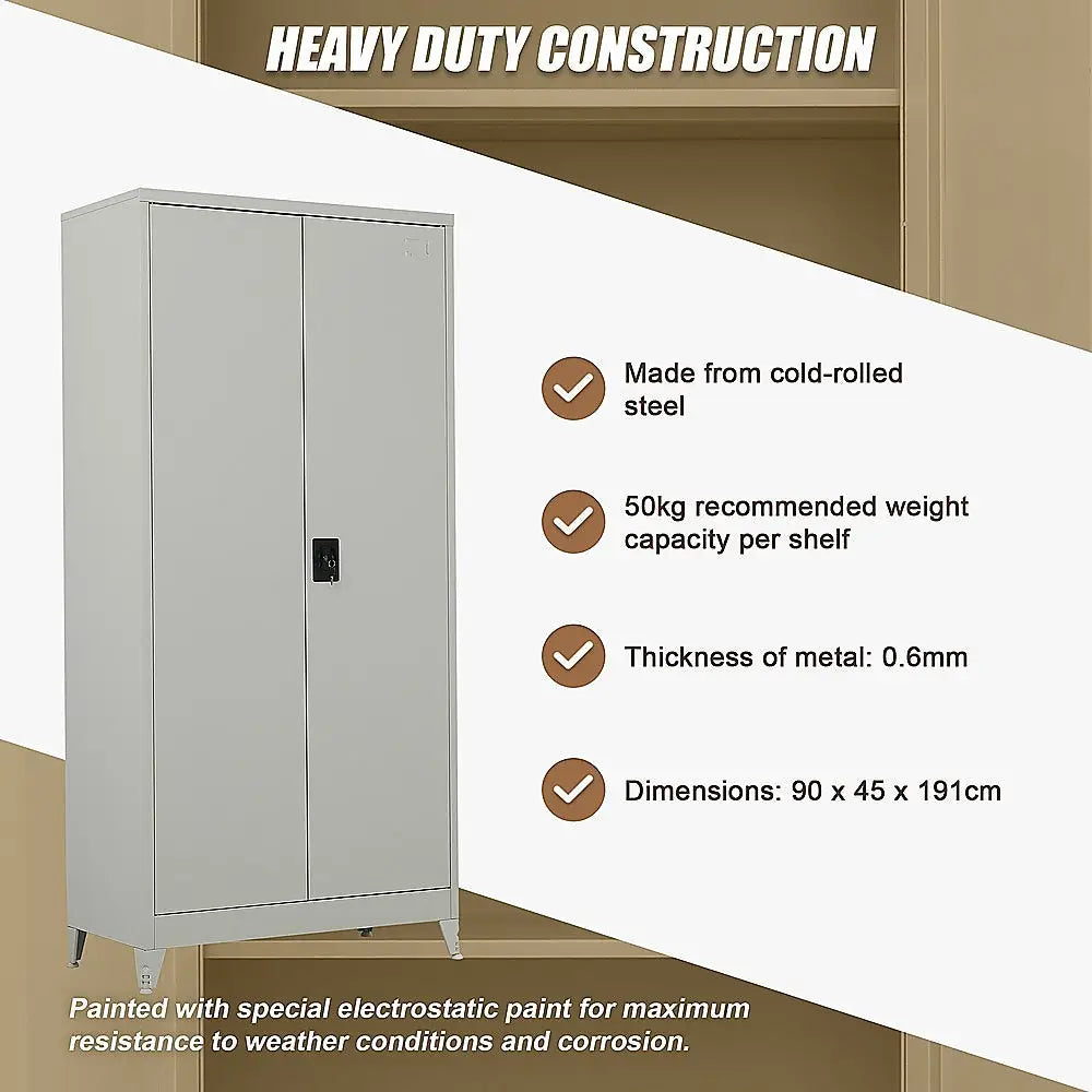 Two-Door Metal Cabinet Shelf Storage for Home Office Gym - Furniture > Office