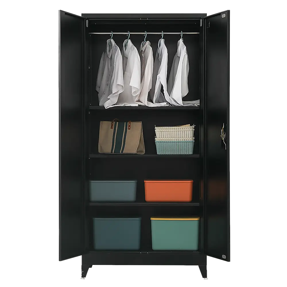 Two-Door Metal Cabinet Shelf Storage for Home Office Gym - Furniture > Office