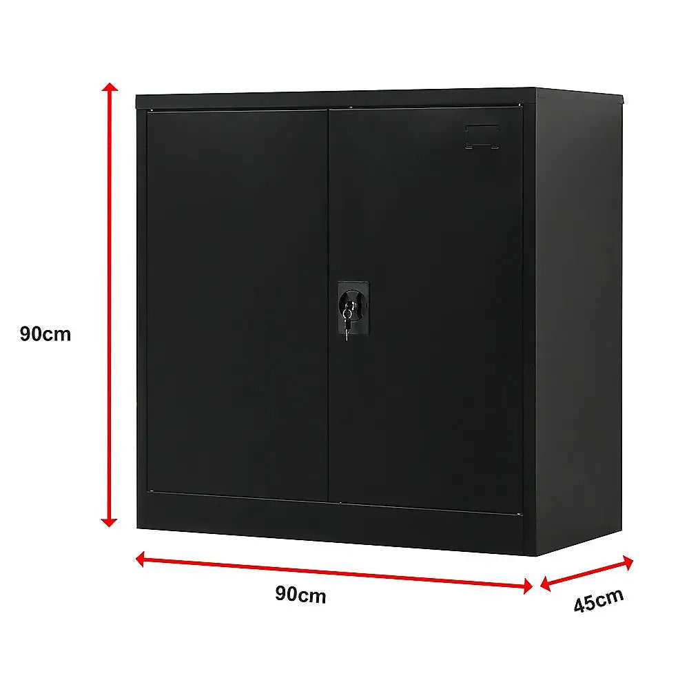Two-Door Metal Short Cabinet Shelf Storage for Home Office Gym - Furniture > Office