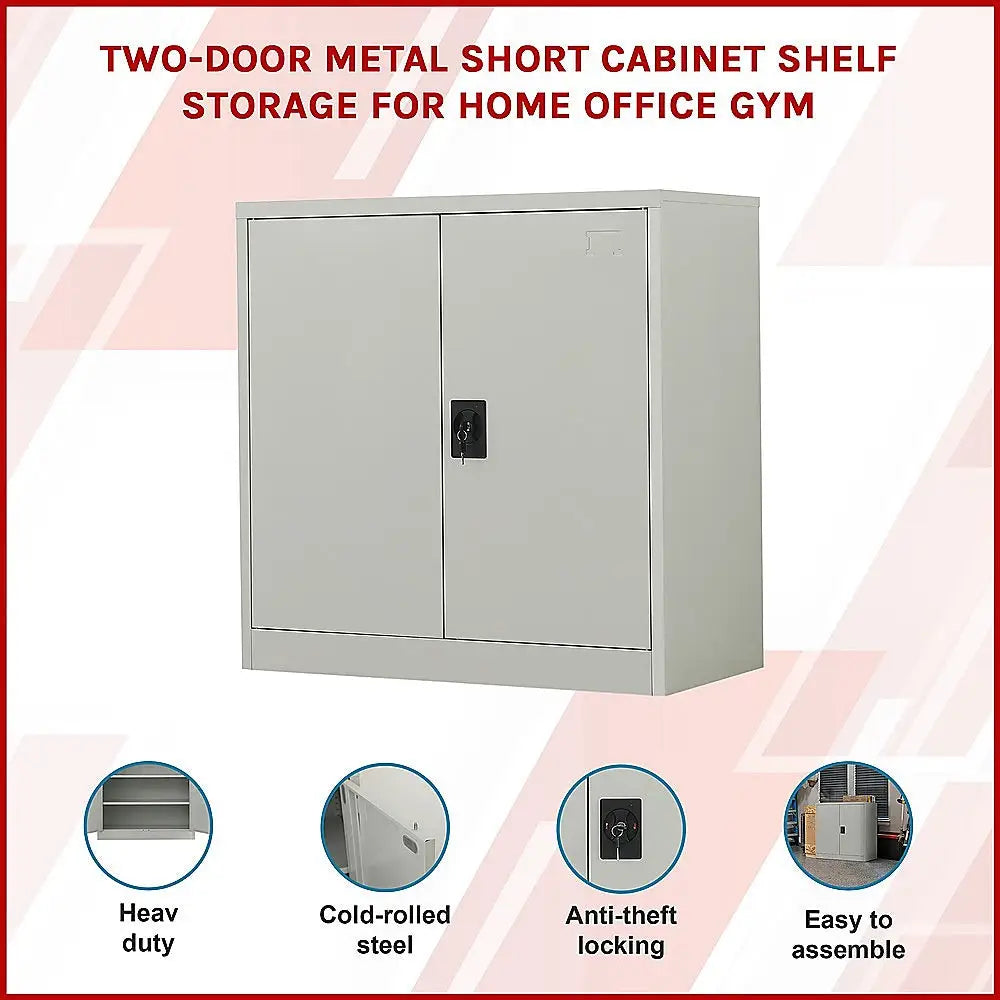 Two-Door Metal Short Cabinet Shelf Storage for Home Office Gym - Furniture > Office