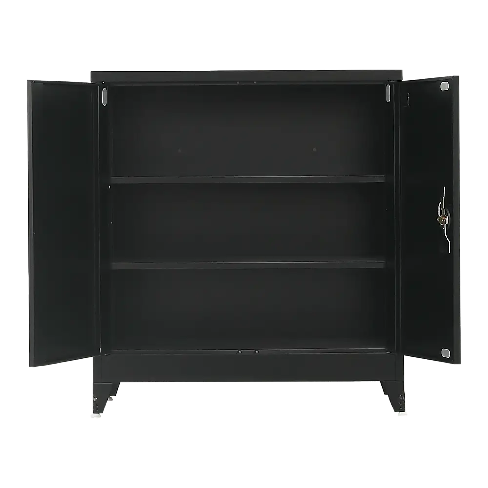 Two-Door Metal Short Cabinet Shelf Storage for Home Office Gym - Furniture > Office