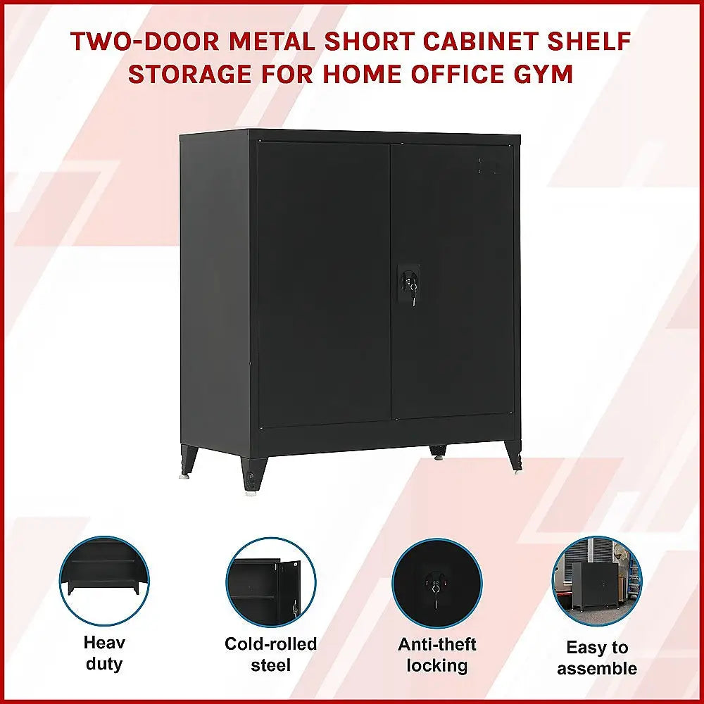Two-Door Metal Short Cabinet Shelf Storage for Home Office Gym - Furniture > Office