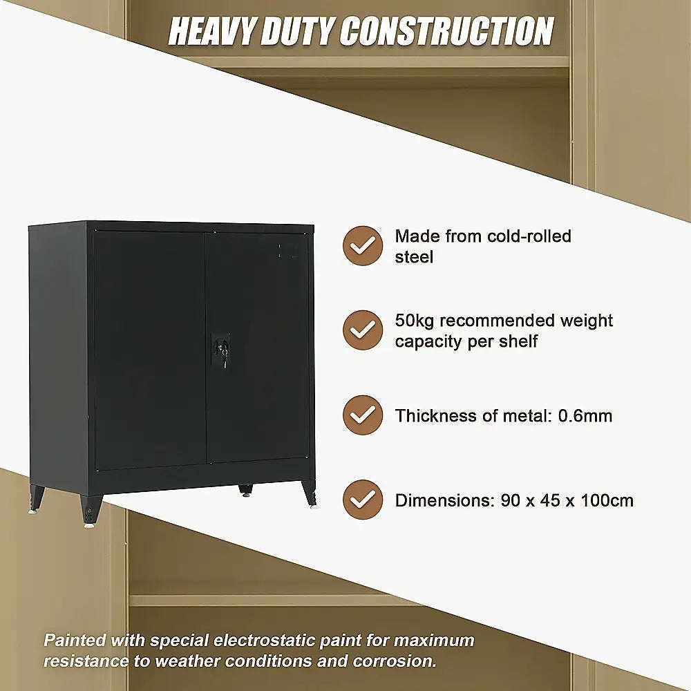 Two-Door Metal Short Cabinet Shelf Storage for Home Office Gym - Furniture > Office