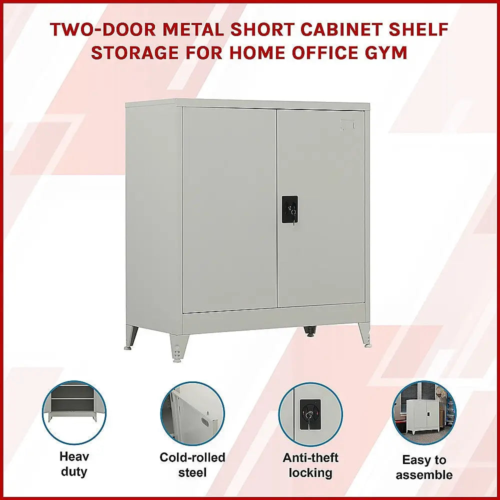 Two-Door Metal Short Cabinet Shelf Storage for Home Office Gym - Furniture > Office
