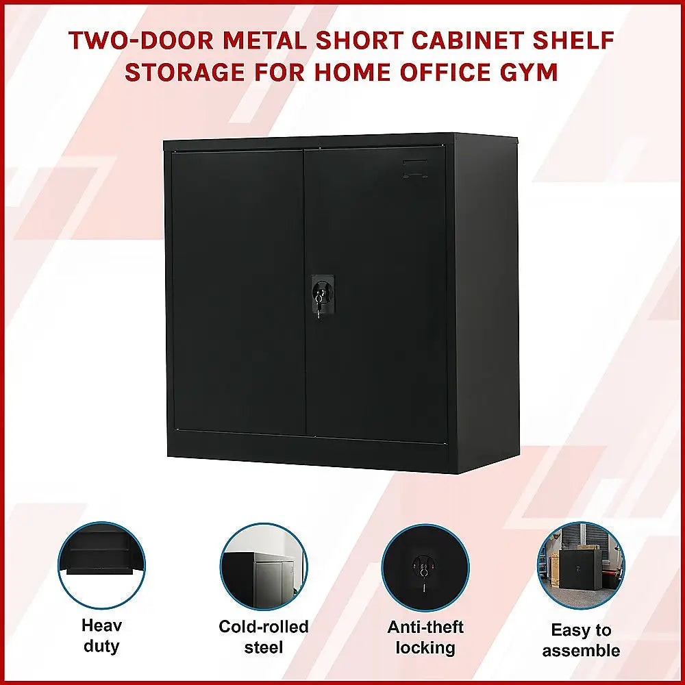 Two-Door Metal Short Cabinet Shelf Storage for Home Office Gym - Furniture > Office