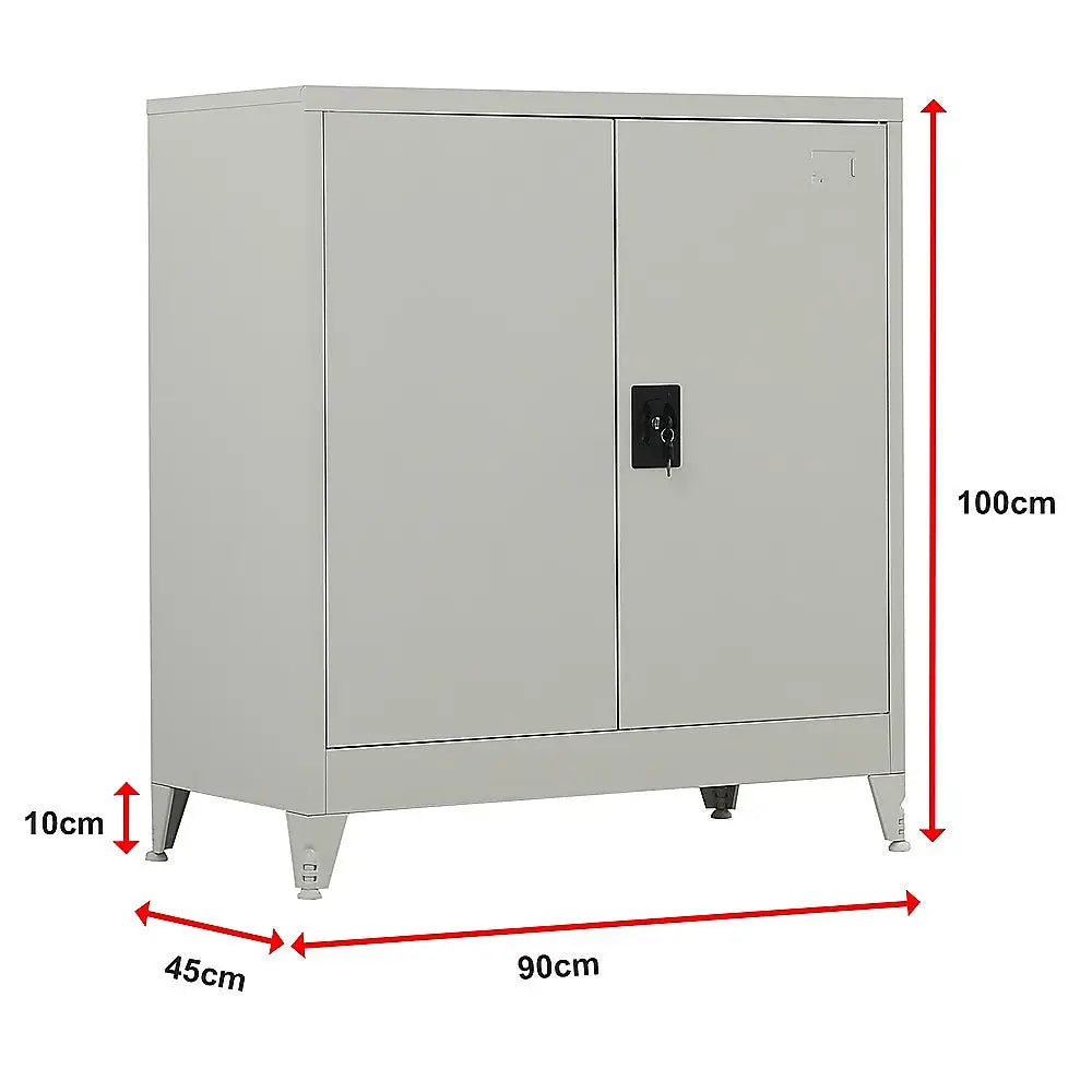 Two-Door Metal Short Cabinet Shelf Storage for Home Office Gym - Furniture > Office