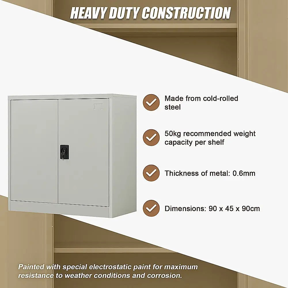 Two-Door Metal Short Cabinet Shelf Storage for Home Office Gym - Furniture > Office
