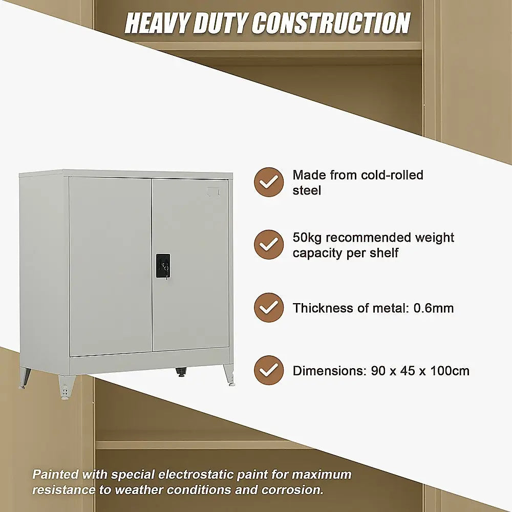 Two-Door Metal Short Cabinet Shelf Storage for Home Office Gym - Furniture > Office