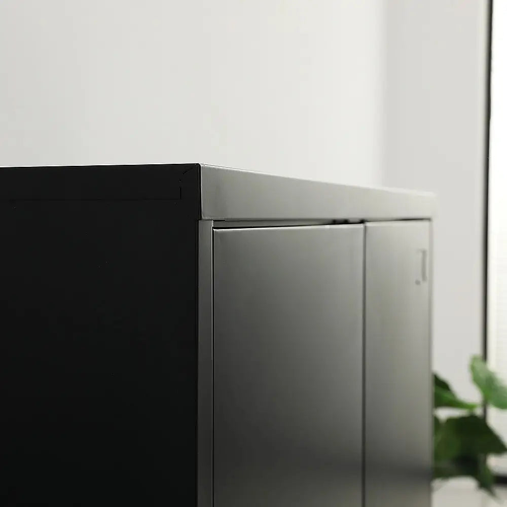Two-Door Metal Short Cabinet Shelf Storage for Home Office Gym - Furniture > Office