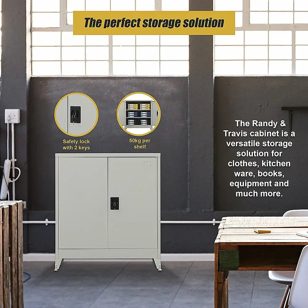 Two-Door Metal Short Cabinet Shelf Storage for Home Office Gym - Furniture > Office