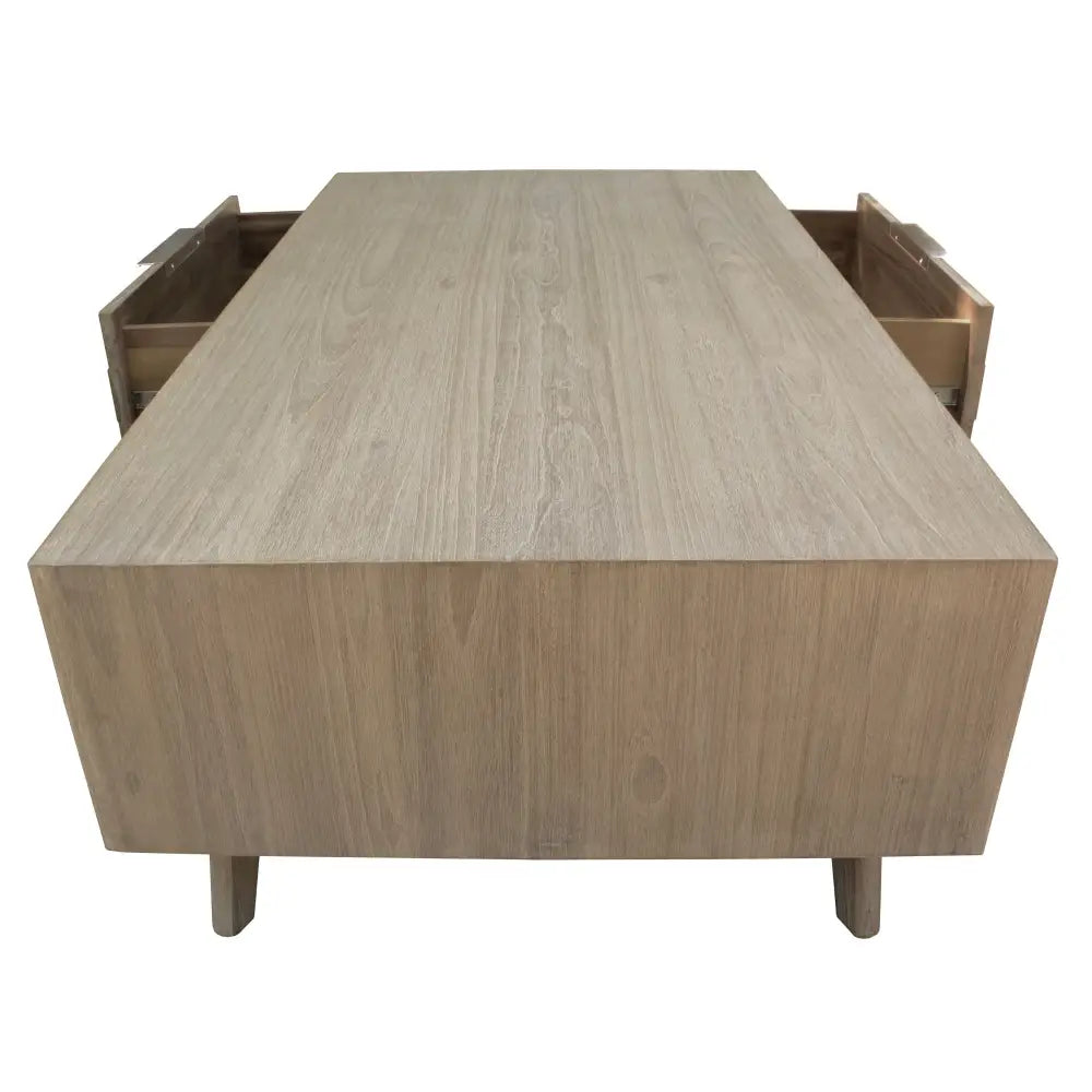 Tyler 130cm Coffee Table 2 Drawer Solid Acacia Timber Brushed Smoke - Furniture > Living Room