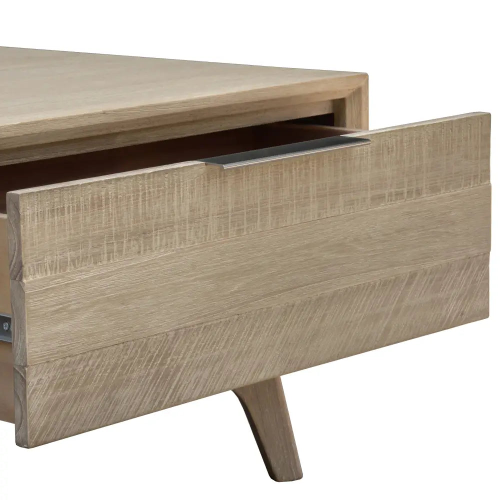Tyler 130cm Coffee Table 2 Drawer Solid Acacia Timber Brushed Smoke - Furniture > Living Room