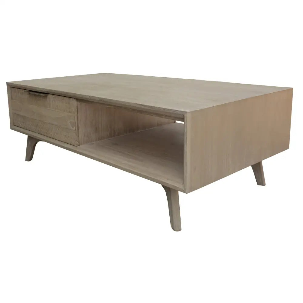 Tyler 130cm Coffee Table 2 Drawer Solid Acacia Timber Brushed Smoke - Furniture > Living Room