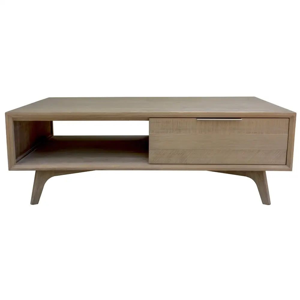 Tyler 130cm Coffee Table 2 Drawer Solid Acacia Timber Brushed Smoke - Furniture > Living Room