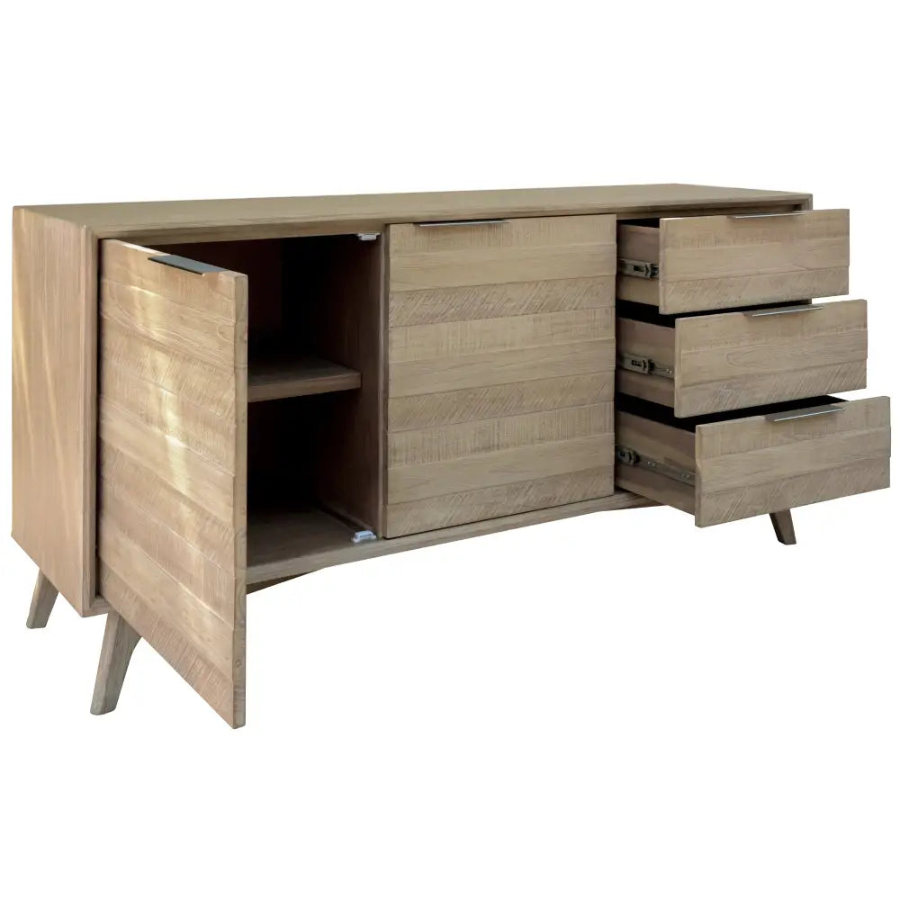 Tyler 166cm Buffet Table 2 Door 3 Drawer Solid Acacia Timber Brushed Smoke - Furniture > Living Room